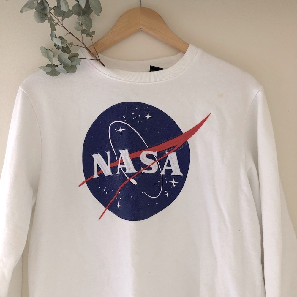 NASA Print White Crewneck Sweater
